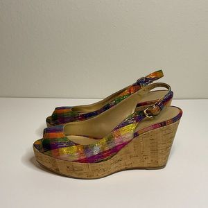 Stuart Weitzman Jean Winsel Tinsel Slingback Espadrille Wedge Sandals‎ Sz 7.5M
